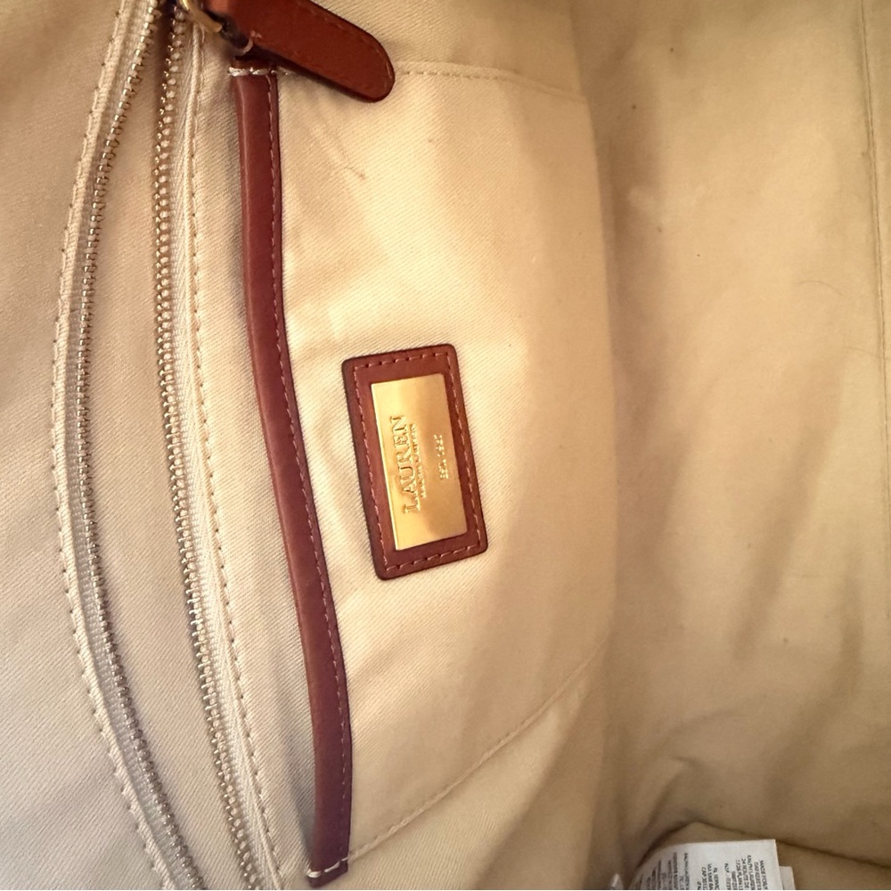 Ralph Lauren Women Devyn Denim with Leather Trim Extra-Large Tote Bag - Picture 12 of 16